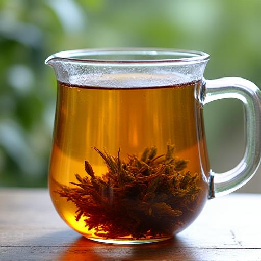 Loose leaf tea infusing in a glass pot.